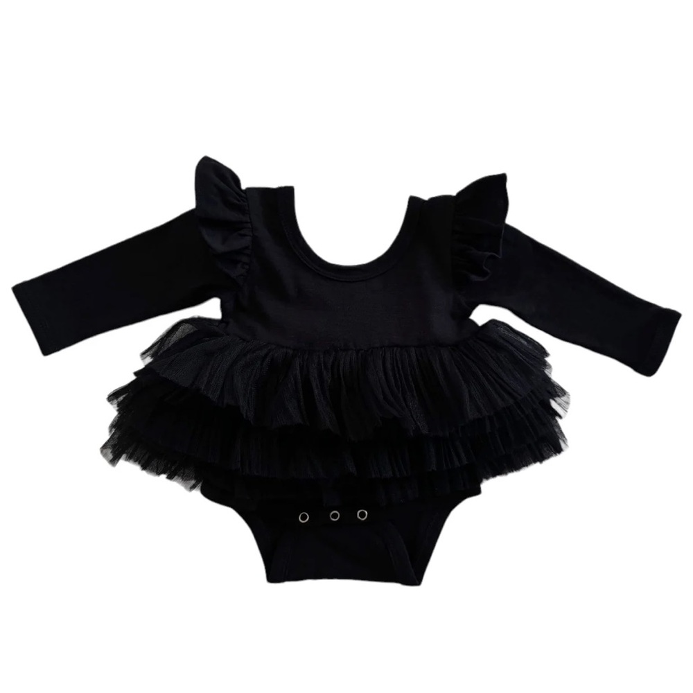 Black Ruffled Long Sleeve Baby Onesie